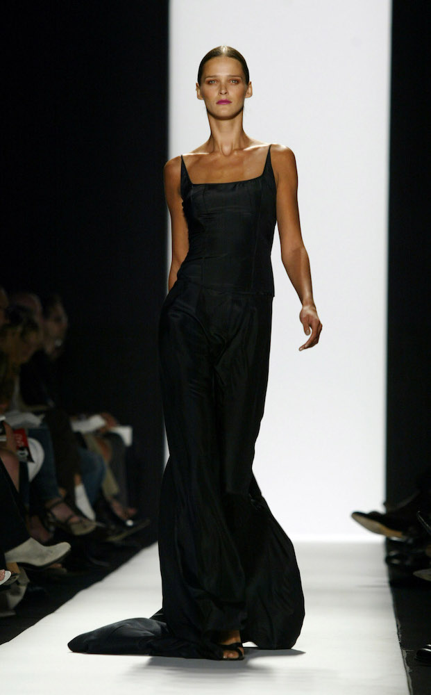 Carmen Kass wearing Narciso Rodriguez Spring 2004 during Mercedes Benz, WireImage